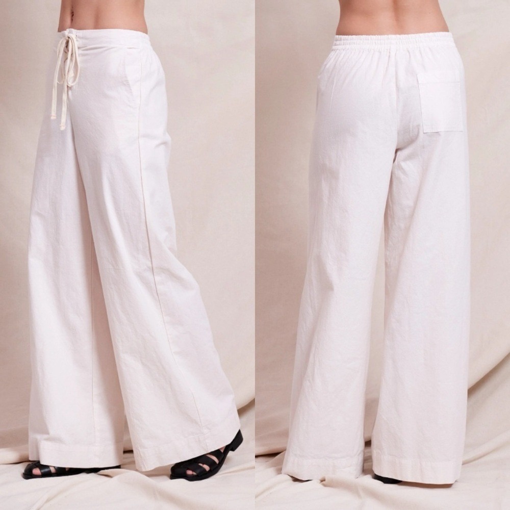 Sundry Lace Up Wide Leg Pants Beach‎ Coastal Resort Cotton Oyster NWT $138 Sz XS